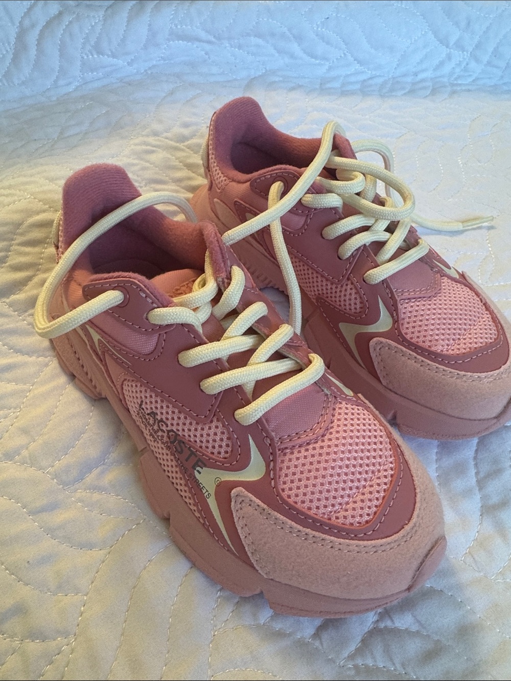 Lacoste Girls Pink Mesh & Suede Sneakers with Cream Laces